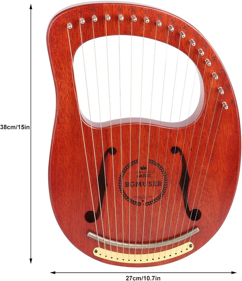 BGMUSER Lyre Harp 16 Metal Strings,Mahogany Body and Copper Saddle,Professional Mini Harp Instrument Gift with Bag,Tuning Wrench,Spare Strings - Image 5